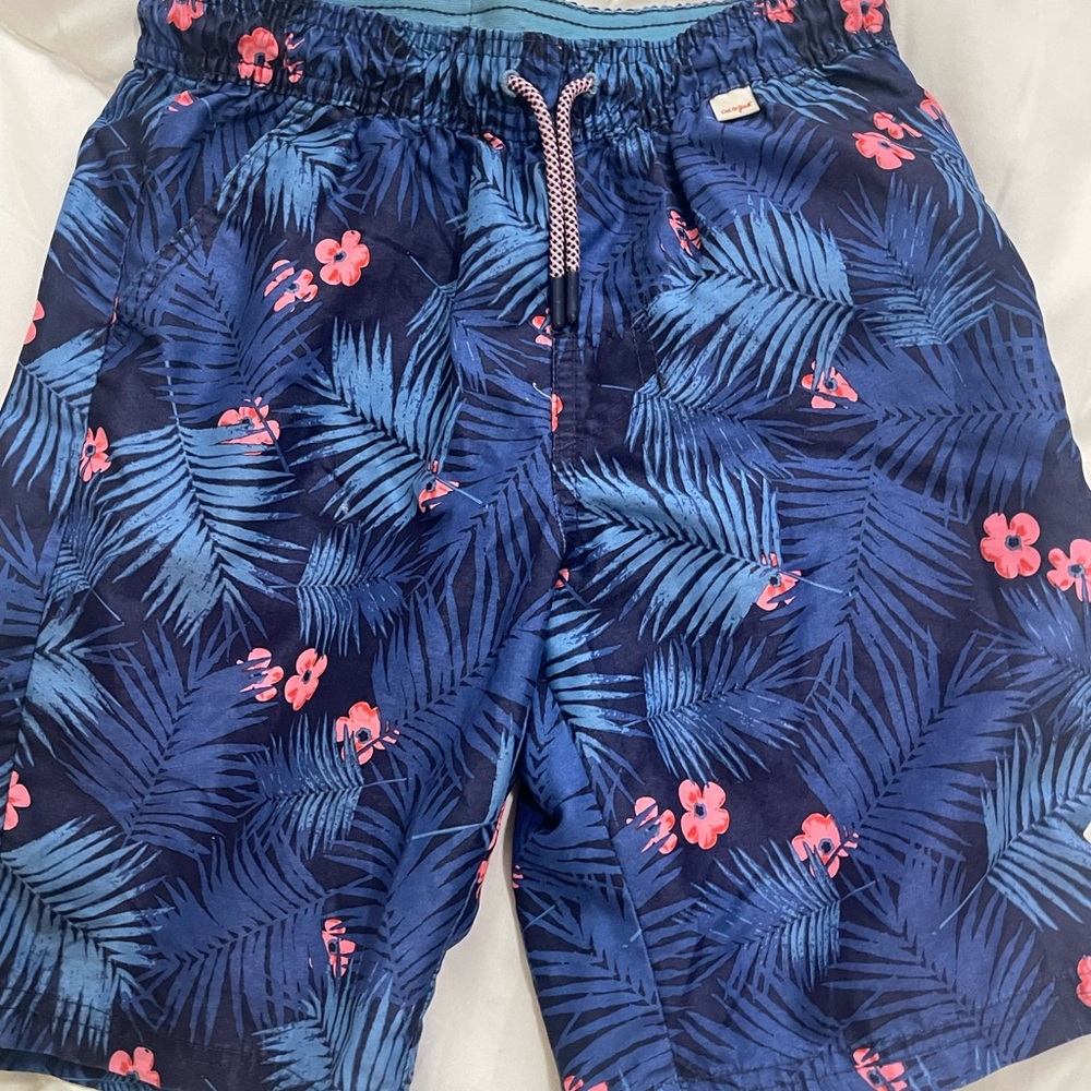 Cat & Jack Navy Floral Palm Print Shorts with Pink Accents